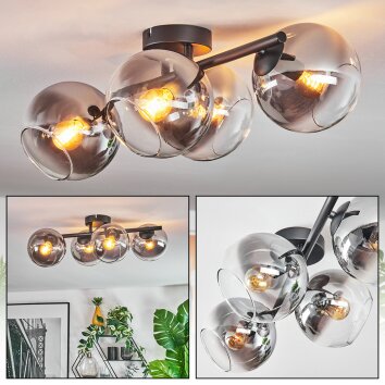 Koyoto ceiling light, globe light clear, Smoke-coloured, 4-light sources