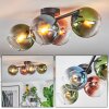 Koyoto ceiling light, globe light blue, green, clear, coppery, 4-light sources
