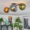 Koyoto ceiling light, globe light blue, chrome, gold, green, Smoke-coloured, 4-light sources