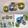 Gastor ceiling light, globe light blue, chrome, green, Smoke-coloured, 4-light sources