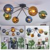 Koyoto ceiling light, globe light 77.5 cm blue, gold, green, 6-light sources