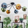 Koyoto ceiling light, globe light 77.5 cm blue, gold, green, 6-light sources