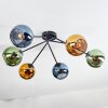 Koyoto ceiling light, globe light 77.5 cm blue, gold, green, 6-light sources