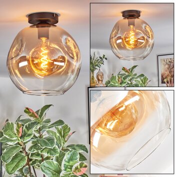 Ripoll ceiling light, globe light Amber, clear, 1-light source