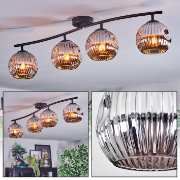 Ripoll ceiling light, globe light chrome, Smoke-coloured, 4-light sources