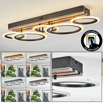 Galen ceiling light LED Wood like finish, black, 1-light source
