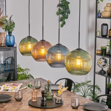 Koyoto hanging light, globe light, pendant light blue, green, coppery, 4-light sources