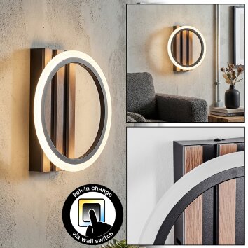 Galen wall light LED Wood like finish, black, 1-light source