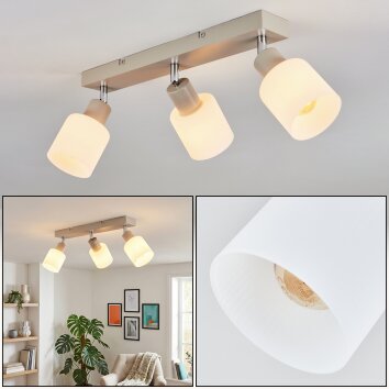 Fonik ceiling light chrome, sand-coloured, 3-light sources