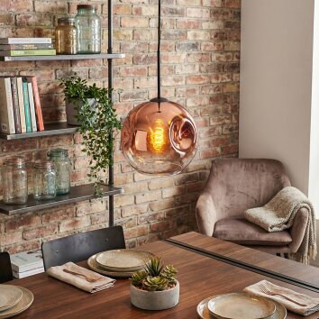 Ripoll hanging light, globe light, pendant light clear, coppery, 1-light source