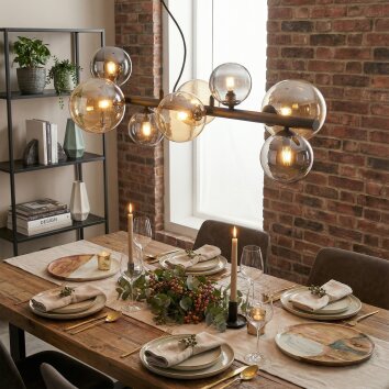 Chehalis hanging light, globe light, pendant light Amber, Smoke-coloured, 8-light sources