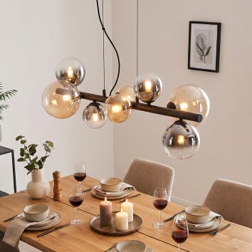 Chehalis hanging light, globe light, pendant light Amber, clear, Smoke-coloured, 8-light sources