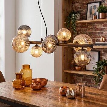 Chehalis hanging light, globe light, pendant light Amber, Smoke-coloured, 8-light sources