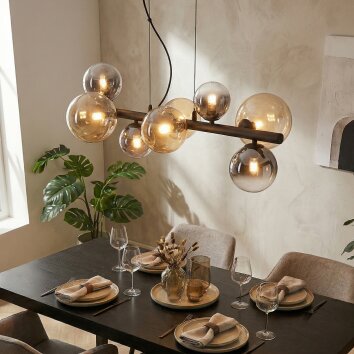 Chehalis hanging light, globe light, pendant light Amber, clear, Smoke-coloured, 8-light sources