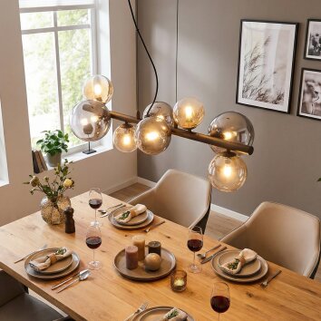 Chehalis hanging light, globe light, pendant light Amber, clear, Smoke-coloured, 8-light sources