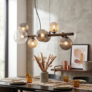 Chehalis hanging light, globe light, pendant light Amber, clear, Smoke-coloured, 8-light sources