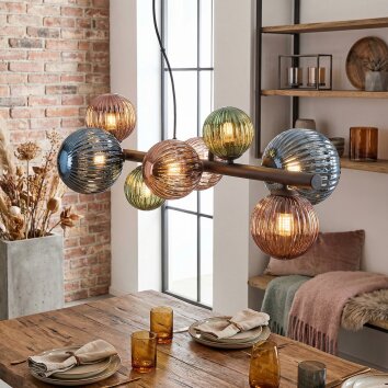 Chehalis hanging light, globe light, pendant light blue, green, coppery, 8-light sources