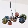 Chehalis hanging light, globe light, pendant light blue, green, coppery, Smoke-coloured, 8-light sources
