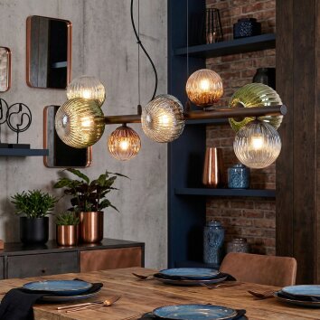 Chehalis hanging light, globe light, pendant light blue, green, clear, coppery, 8-light sources