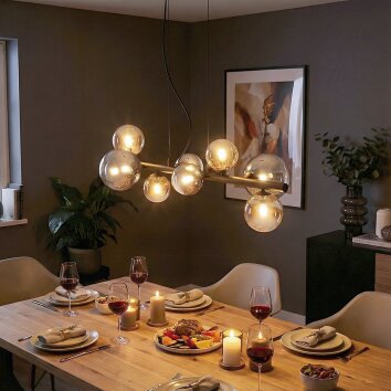 Chehalis hanging light, globe light, pendant light Amber, clear, Smoke-coloured, 8-light sources