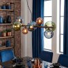 Chehalis hanging light, globe light, pendant light blue, green, coppery, 8-light sources