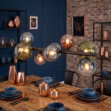 Chehalis hanging light, globe light, pendant light blue, green, clear, coppery, 8-light sources