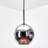 Ripoll hanging light, globe light, pendant light chrome, Smoke-coloured, 1-light source