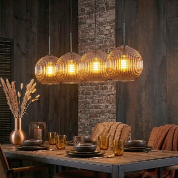 Koyoto hanging light, globe light, pendant light coppery, 4-light sources