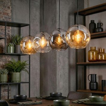 Ripoll hanging light, globe light, pendant light Amber, clear, Smoke-coloured, 4-light sources