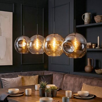 Ripoll hanging light, globe light, pendant light Amber, clear, Smoke-coloured, 4-light sources