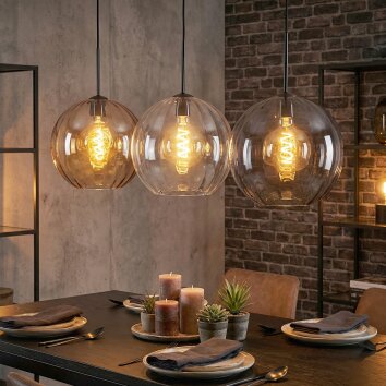 Koyoto hanging light, globe light, pendant light 30 cm Amber, clear, Smoke-coloured, 3-light sources