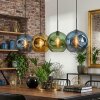 Ripoll hanging light, globe light, pendant light blue, gold, green, 4-light sources