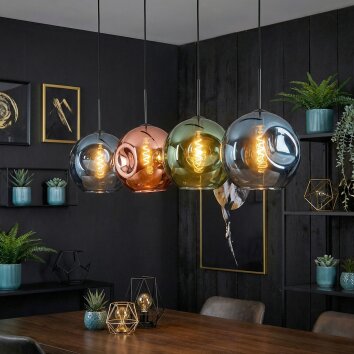 Ripoll hanging light, globe light, pendant light blue, green, coppery, 4-light sources