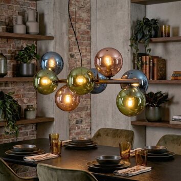 Gastor hanging light, globe light, pendant light blue, green, coppery, 8-light sources
