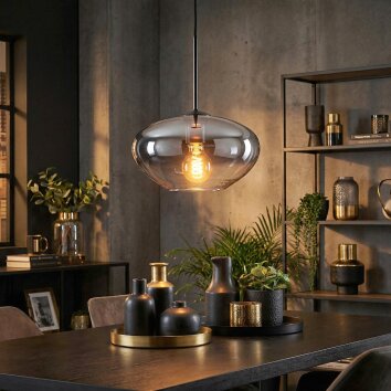 Mertola hanging light, pendant light clear, Smoke-coloured, 1-light source