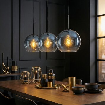 Koyoto hanging light, globe light, pendant light blue, clear, 3-light sources