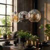 Koyoto hanging light, globe light, pendant light Amber, chrome, Smoke-coloured, 3-light sources