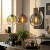 Koyoto hanging light, globe light, pendant light blue, green, clear, coppery, 3-light sources