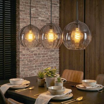 Koyoto hanging light, globe light, pendant light clear, Smoke-coloured, 3-light sources
