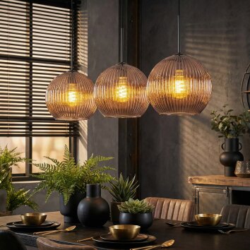 Koyoto hanging light, globe light, pendant light coppery, 3-light sources