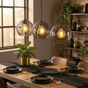 Koyoto hanging light, globe light, pendant light Smoke-coloured, 3-light sources
