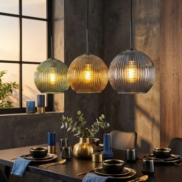 Koyoto hanging light, globe light, pendant light blue, gold, green, 3-light sources