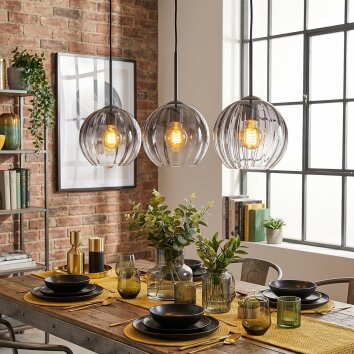 Koyoto hanging light, pendant light clear, Smoke-coloured, 3-light sources