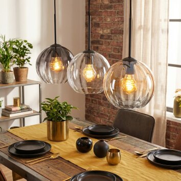 Koyoto hanging light, pendant light 20 cm Amber, clear, Smoke-coloured, 3-light sources