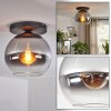 Koyoto ceiling light, globe light 25 cm chrome, clear, Smoke-coloured, 1-light source
