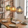 Koyoto hanging light, globe light, pendant light 30 cm blue, green, coppery, 3-light sources