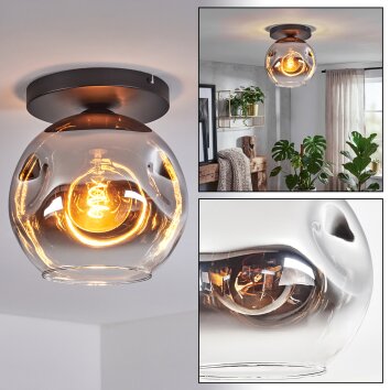 Ripoll ceiling light, globe light chrome, clear, Smoke-coloured, 1-light source