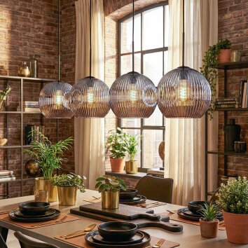 Ripoll hanging light, globe light, pendant light chrome, Smoke-coloured, 4-light sources