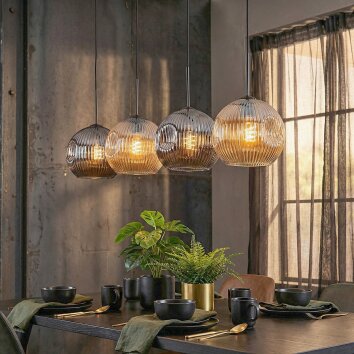 Ripoll hanging light, globe light, pendant light Amber, Smoke-coloured, 4-light sources