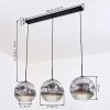 Ripoll hanging light, globe light, pendant light chrome, Smoke-coloured, 3-light sources